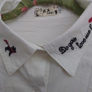 Adorable Sheer Blouse with Cat Embroidered Collar